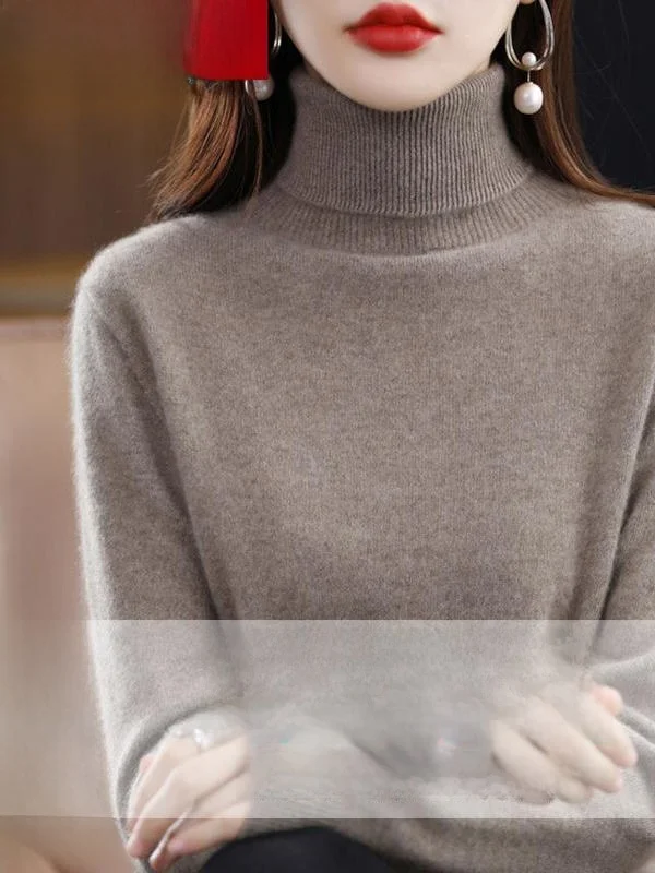 

2024 Autumn Winter Thiened High Collar 00 Pure Camere Women's Wool Knitted Base irt Loose Sweater Warm Thermal