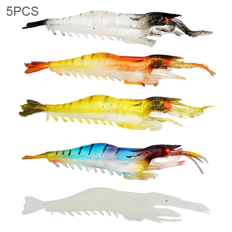 5pcs/lot 9cm 3.8g Luminous Simulated Shrimp Soft Lure for Freshwater/Saltwater Bass Salmon Catfish Trout, Artificial Prawn Baits