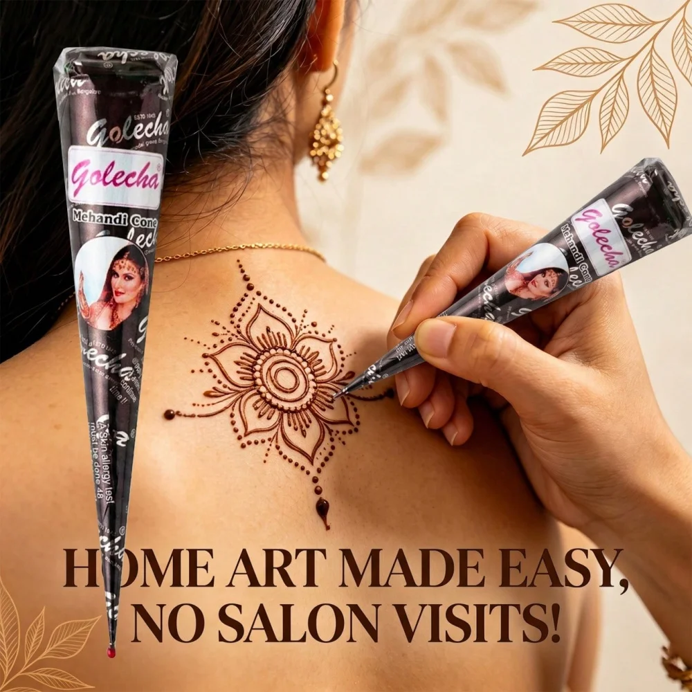 GOLECHA Temporary Mehndi Henna Tattoo Paste Cone , Dark Brown Semi‑Permanent Body Paint , Waterproof Hand Drawing Tattoo Cream