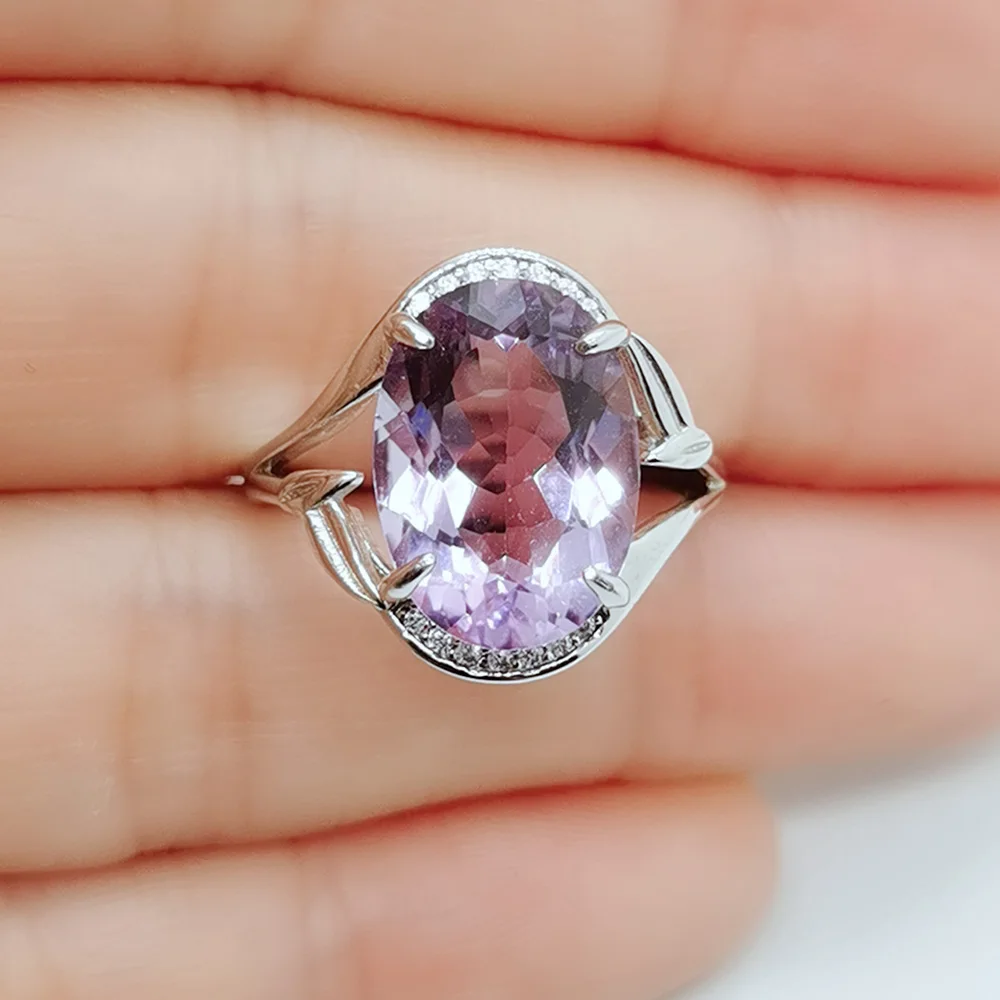 18K Gold Plating Amethyst Ring 6ct 10mm*14mm VVS Grade Natural Amethyst Silver  Ring for Office Woman 925 Silver Crystal Jewelry