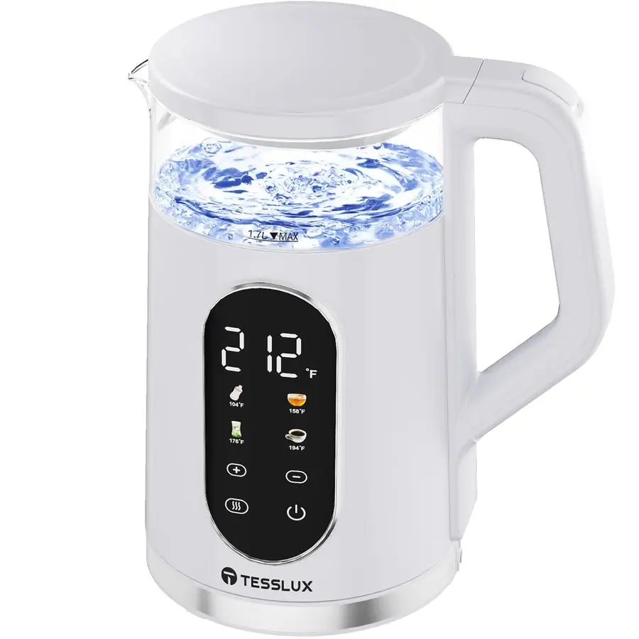 

Kettle, 1500W Fast Boiling Glass Water Kettle with Temperature Control, 1.7L Cordless Stainless Steel Base, Keep Warm amp Auto S