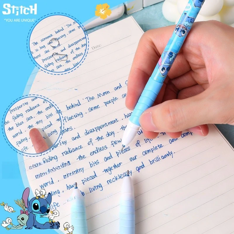 12 قطعة/صندوق ليلو وستيتش قابل للمسح هلام القلم Kawaii أنيمي 0.5 مللي متر الحبر الأزرق مع لينة المطاط غمد توقيع أقلام القرطاسية الهدايا #2