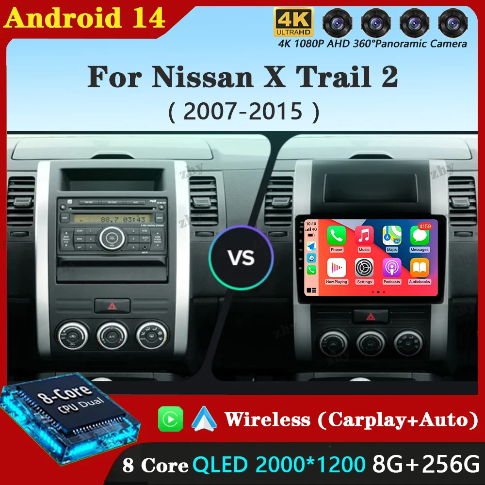 Android 14 Carplay Auto Car Radio For Nissan X - Trail X Trail 2 T31 2007-2015 Multimedia Video Player Navigation No 2din 2 din