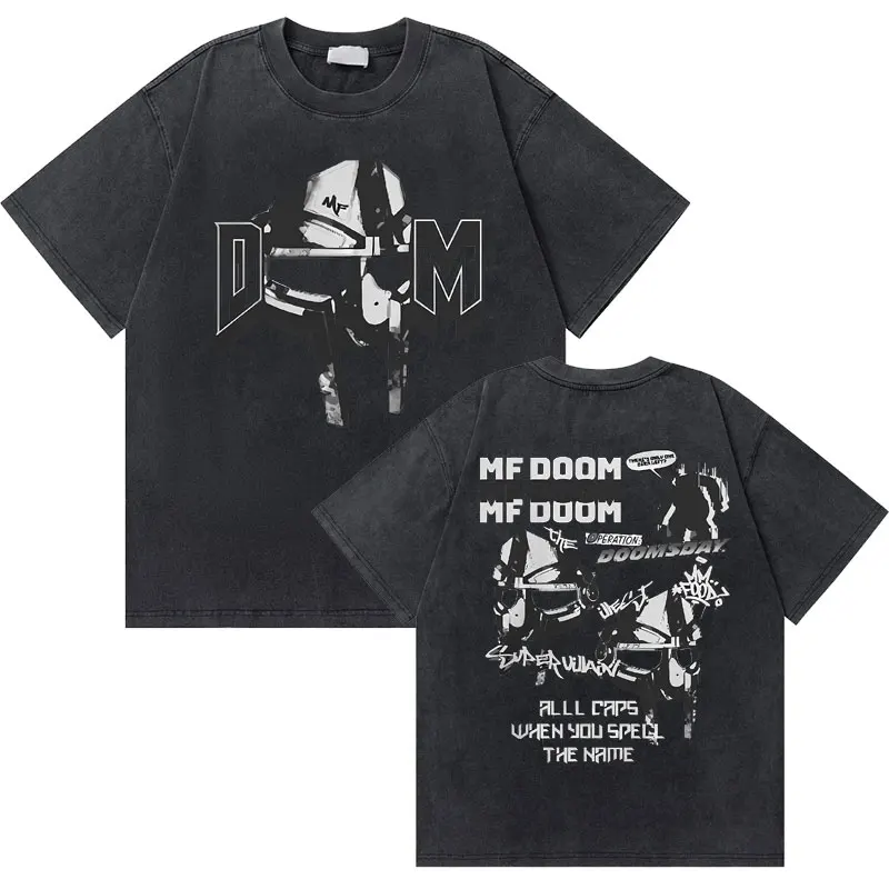 Washed Vintage Rapper Mf Doom Doomsday Graphic Print Tshirt Men's Streetwear Men Women Hip Hop Oversized Tee Male Casual T Shirt