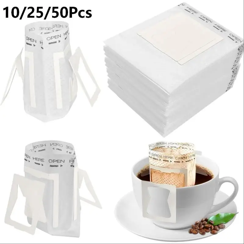 10/25/50Pcs Disposable Hanging Ear Coffee Filter Bags Portable Drip Coffee Bag Coffee Powder Filter Paper For Home Office Travel