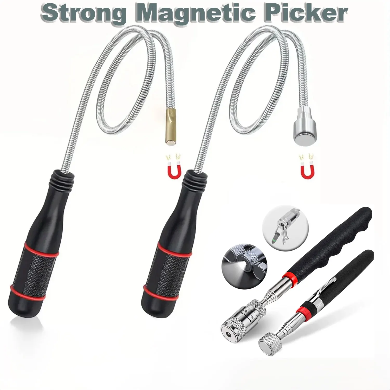 Flexible Magnetic Pickup Tool Bendable Snake Pickup Bendable Suction Bar for Locate Falling Objects Reach Sink Drains Pick Up