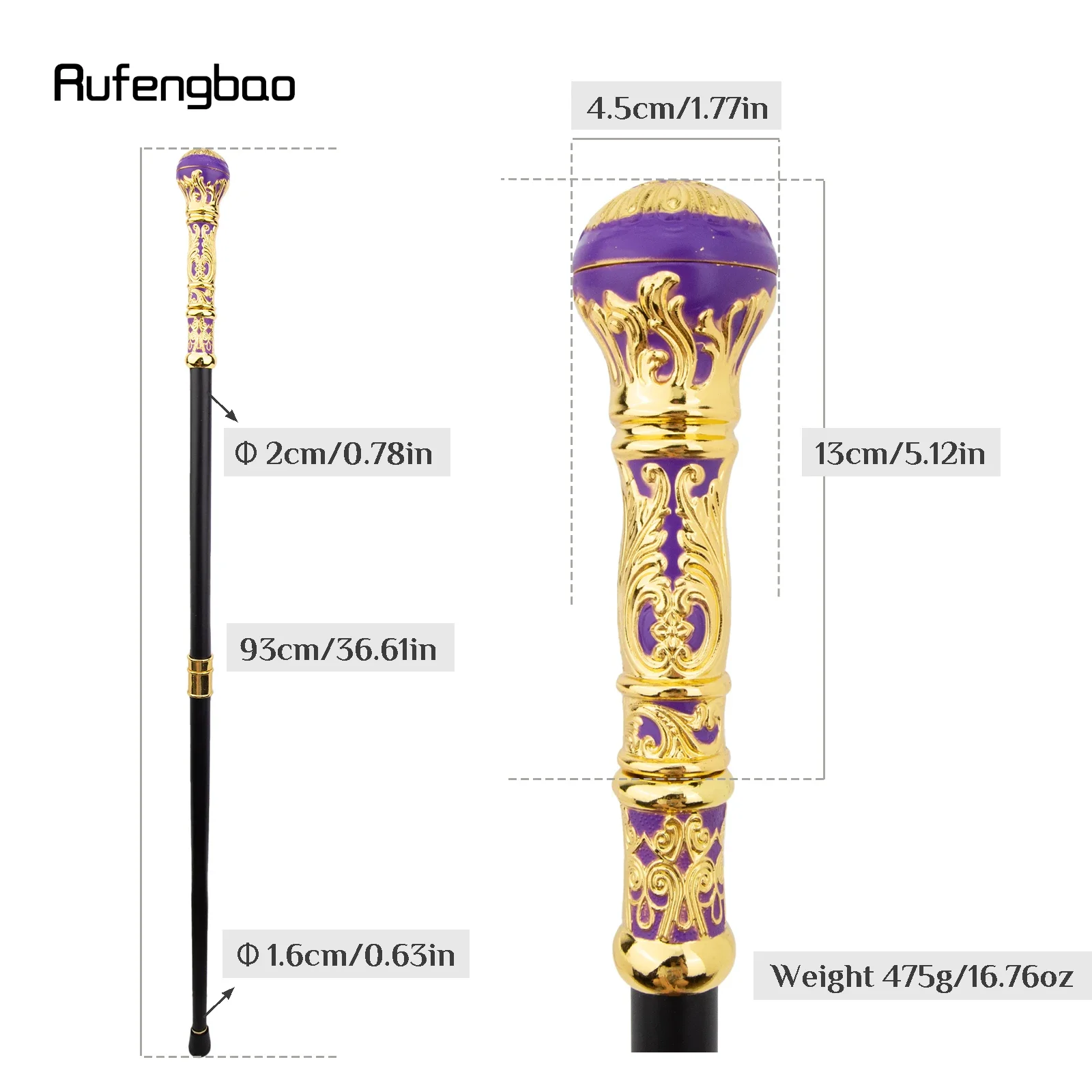 Golden Purple Luxury Round Handle Fashion Stick for Party Decorative Walking Cane Elegant Crosier Knob Walking Stick 93cm