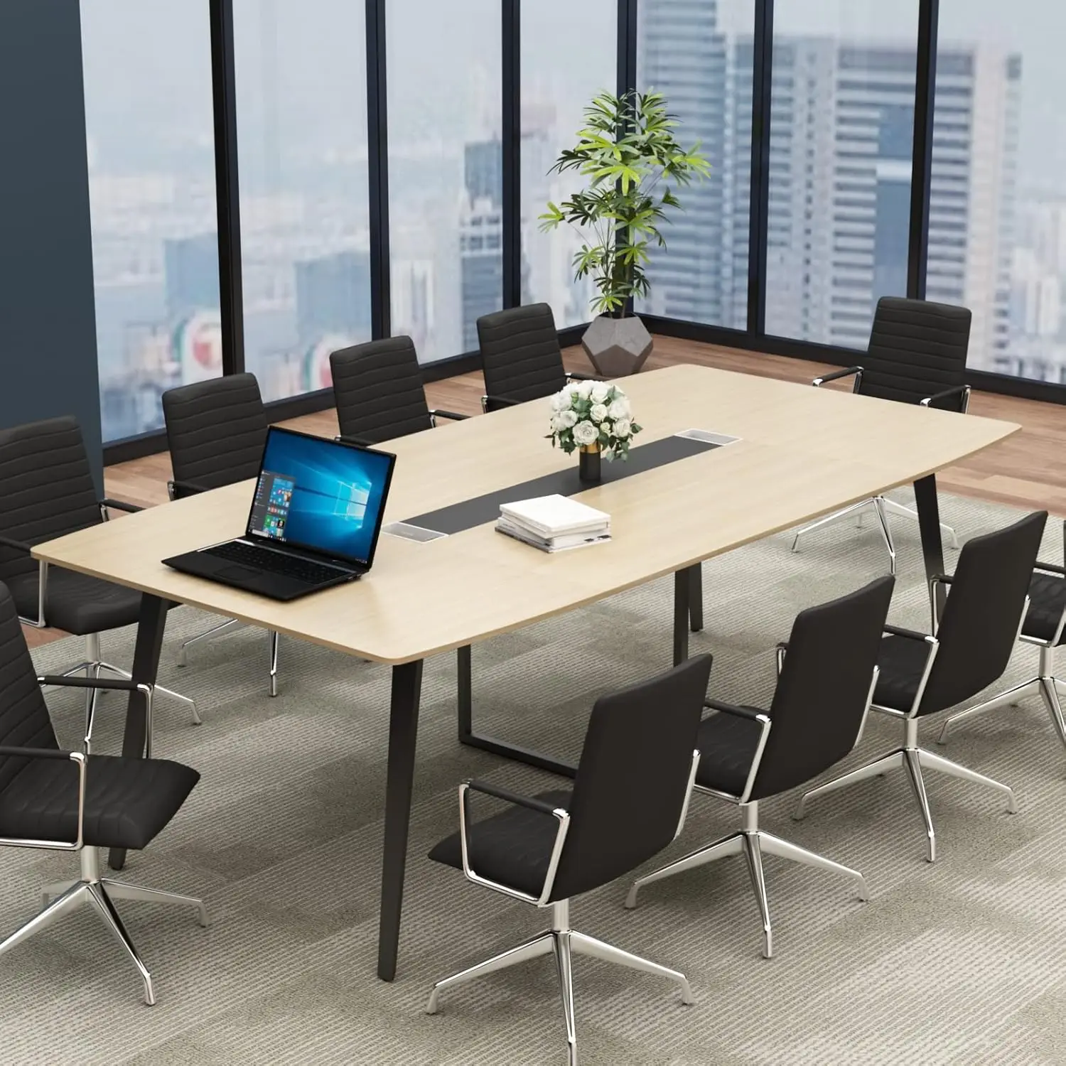 

8FT Conference Table, 94.49" L x 47.24" W x 29.53" H Meeting Seminar Table with Grommet, Large Boat Shaped Computer Desk