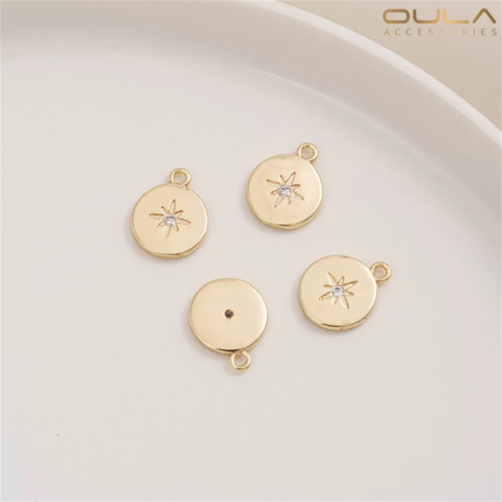 

14K Gold-plated Diamond-encrusted Zircon Octagonal Star Pendant Handcrafted Diy Bracelet Necklace Collarbone Chain, Ear Pendant