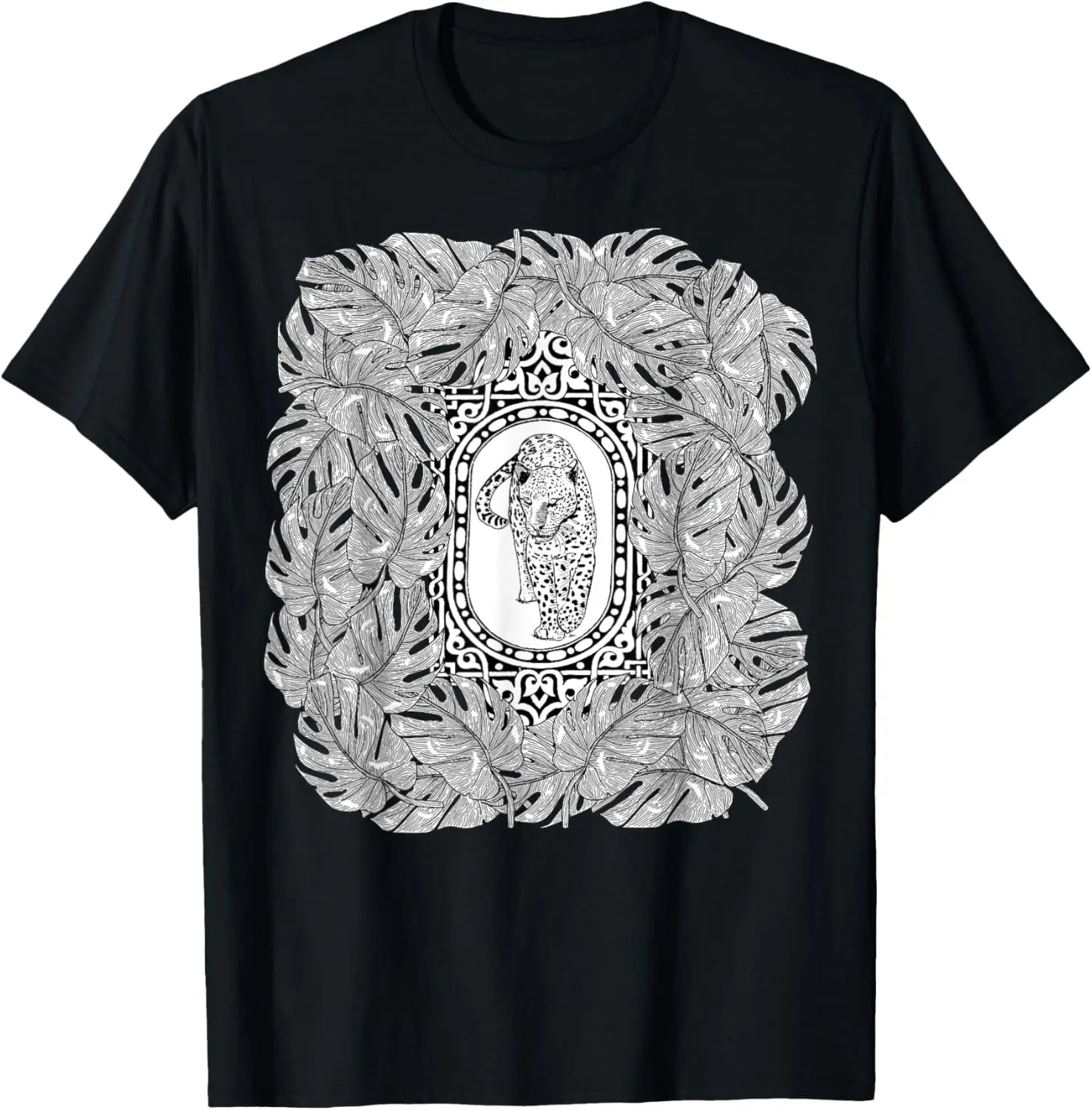 

Black Preppy Leopard, Palm Leaf Jungle T-Shirt