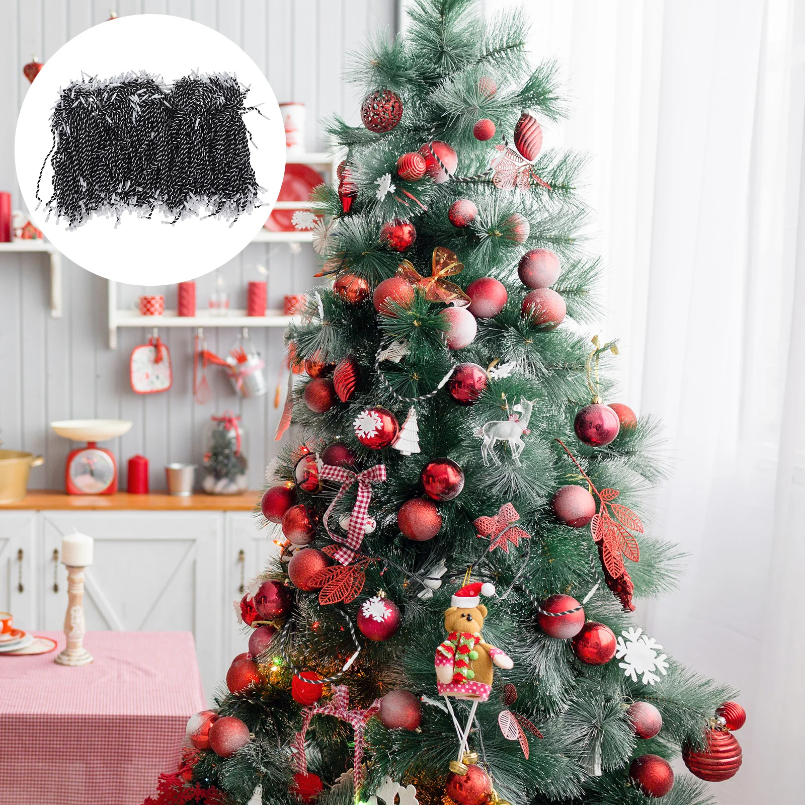 

500Pcs Xmas Ornament Hanging Strings Locking Snap Hooks Rustic Cotton Rope Christmas Party Decoration Hangers Bauble Ropes