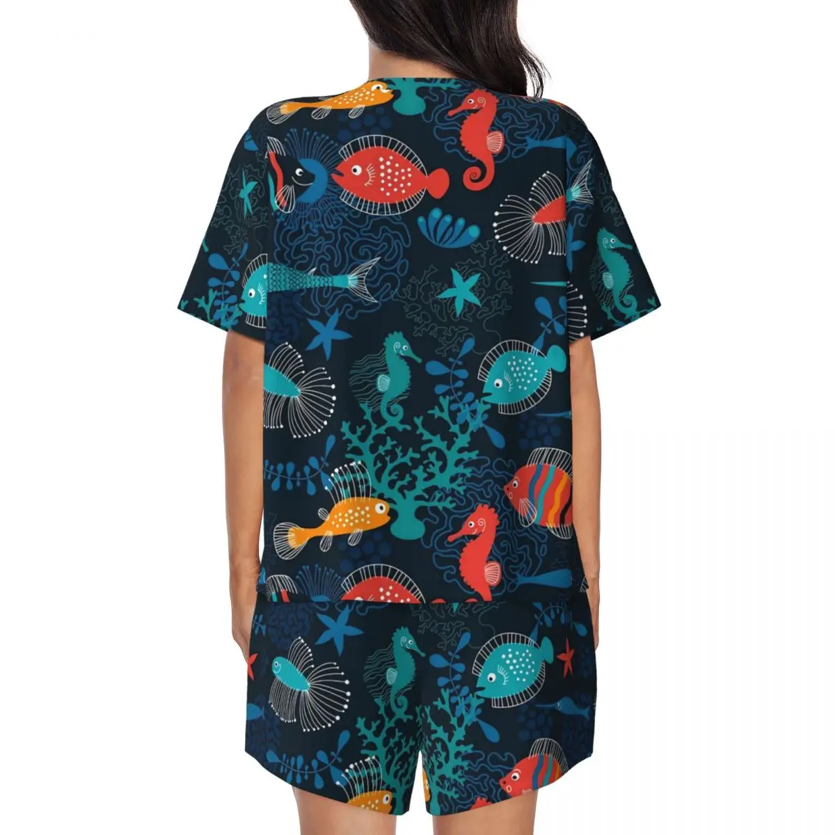 Cute Sea Fish Pajamas Tropical Animal Short Sleeves Kawaii Pajama Sets Two Piece Home Spring Printed Sleepwear Gift Idea
