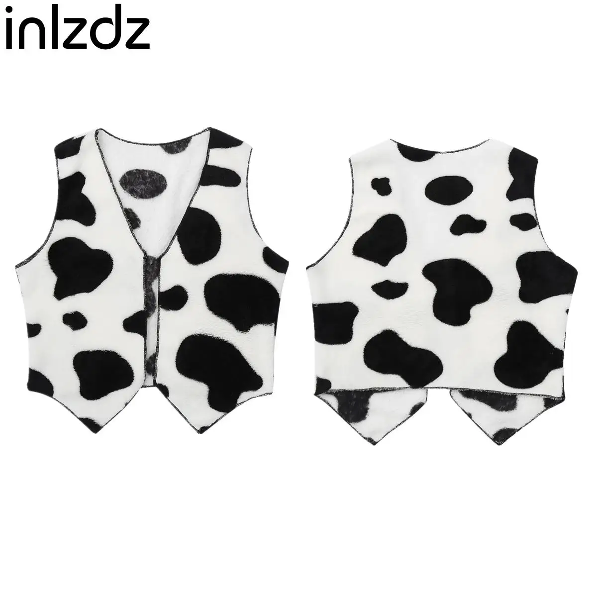 

Unisex Kids Boys Girls Cowboy Cowgirl Fancy Tops Cosplay Costume Soft Flannel Sleeveless Open Front Cow Vest Waistcoat Party Top