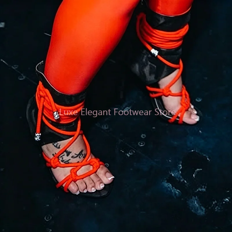 

Mixed Colors Orange Cross Strap Peep Toe Sandals Women Hollow Back Zipper Short Boots Sexy Fashion Party Catwalk Gladiator Shoes