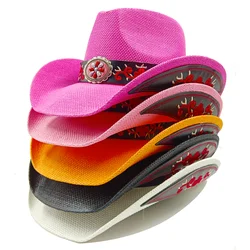 Rose Red Cowboy Hat Straw Hat 2024 New Men's and Women's Jazz Cowboy Hat Straw Hat Sun Hat Wide brimmed Hat Sombrero Vaquero