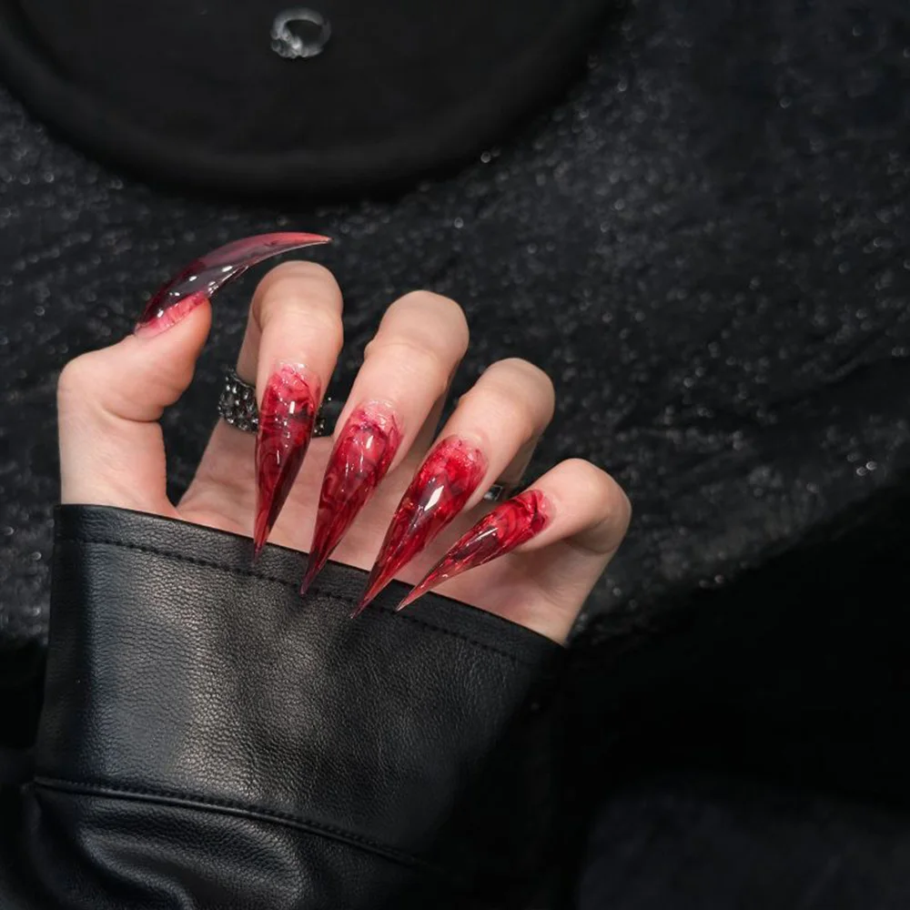 Shining Cool Spicy Girlish Style Dragon Claw Chain Long Nail Patch Bare Pink Glitter Dot Cat Claw Fake Nail Party Stickers Gift - view 6