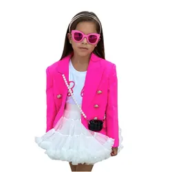 1-10Y Pink Blazer Kids Jackets Clothing Double Breasted Button Autumn Coats For Children's Girl Wedding Party Outerwear Clothes