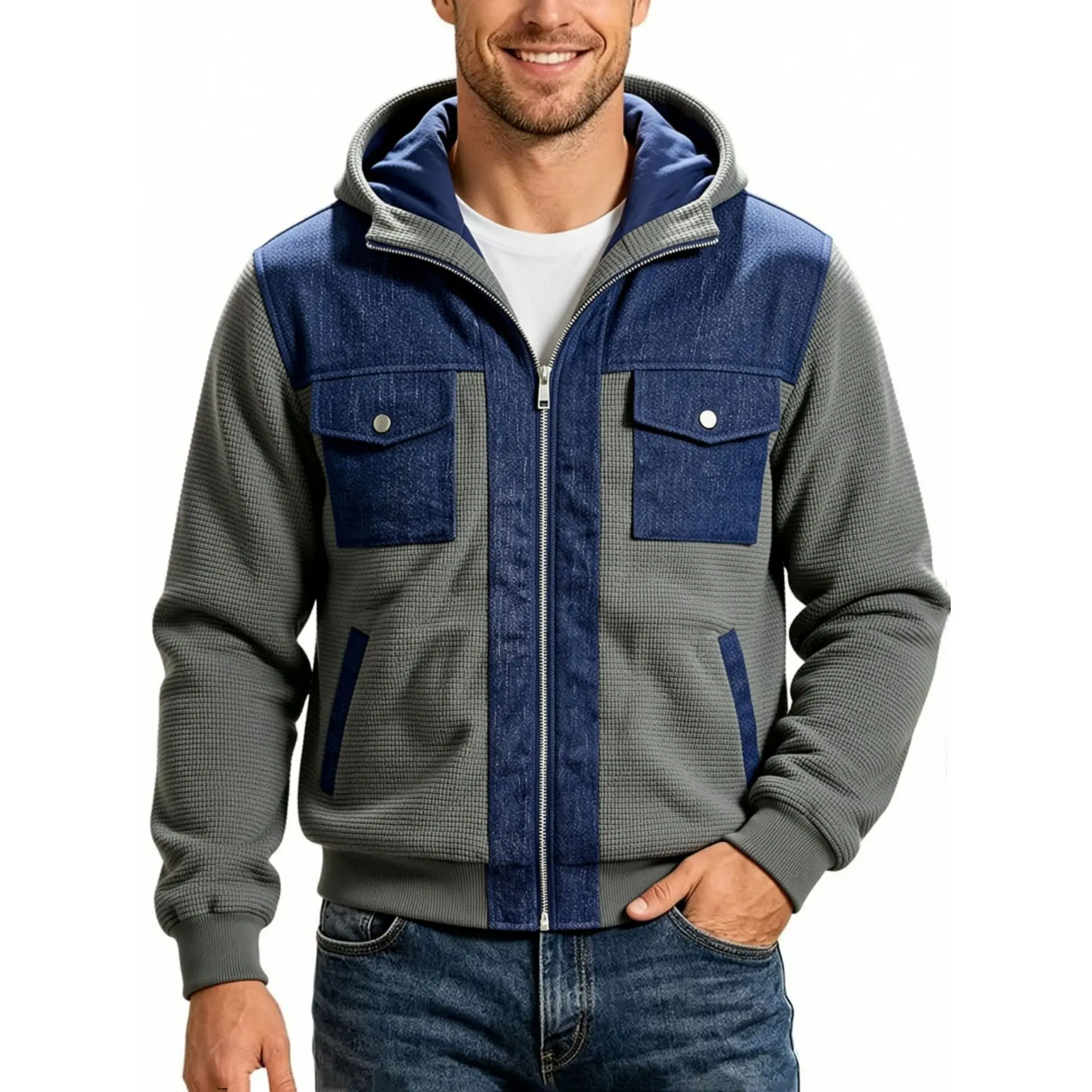 Streetwear Work Baseball Jackets Mens Fashion Style with Big Pockets Corduroy Jacket Full Zip Fall Jacket Outwear Men Clothing