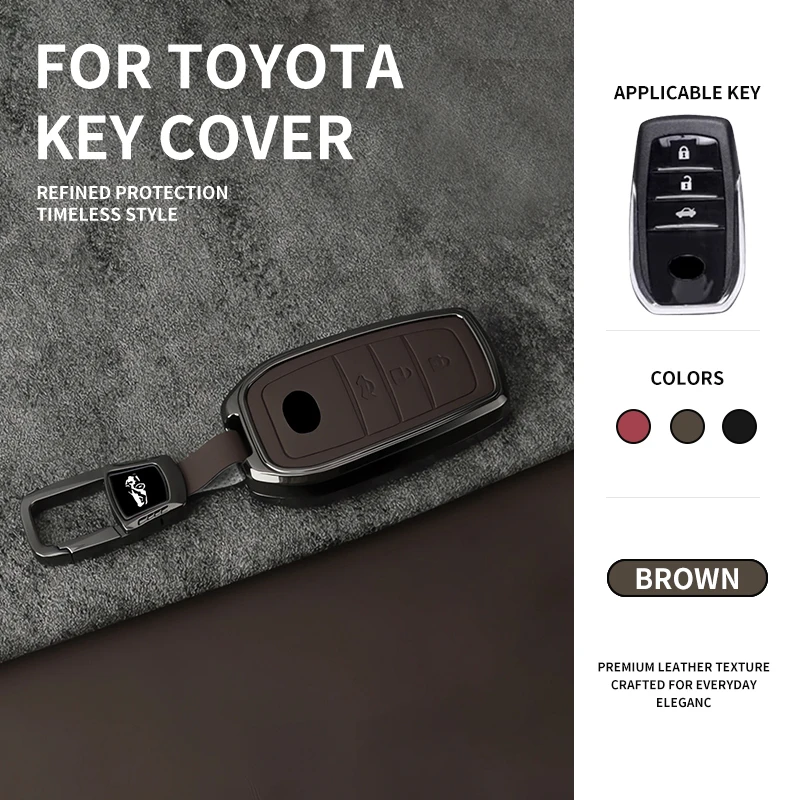 Funda de cuero y aleación de zinc para llave, aplicable a Toyota RAV4, Crown, Hilux, Fortuner, Camry, Land Cruiser, Prado, funda duradera para llave.