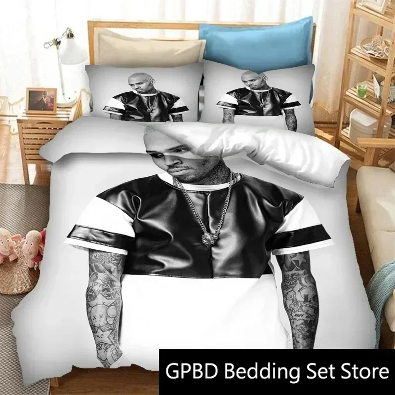 

3D Print Rapper Chris Brown Bedding Set Double Twin King Duvet Cover Comforter Pillowcase Boys Girls Adults Bedroom