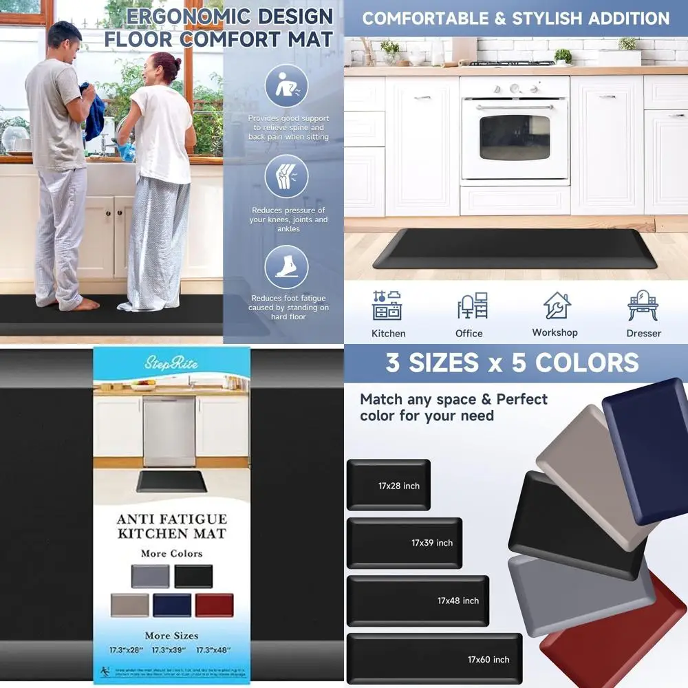 

Thick Anti-Fatigue Kitchen Mat, Non-Slip, Stain & Water Resistant, 17 x 60 Black Mat for Kitchen, Office, Workshop