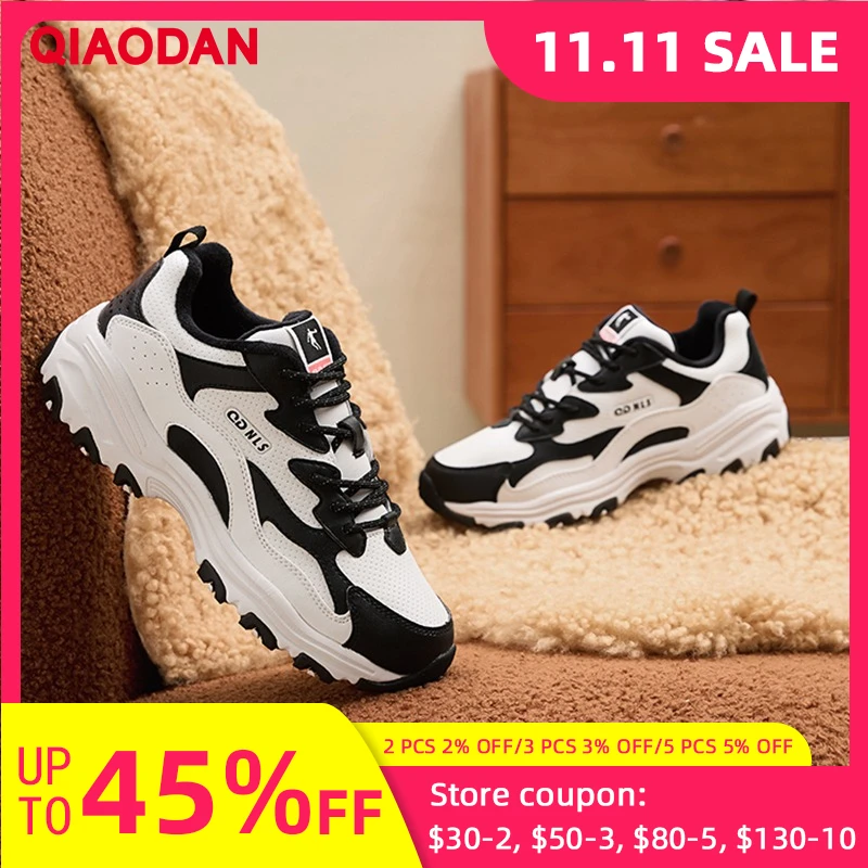

QIAODAN Women's Sneakers 2025 Autumn Retro Lace Up Leisure Shoes Leather Waterproof Sports Shoes Luxury Women's Shoe XM4690325
