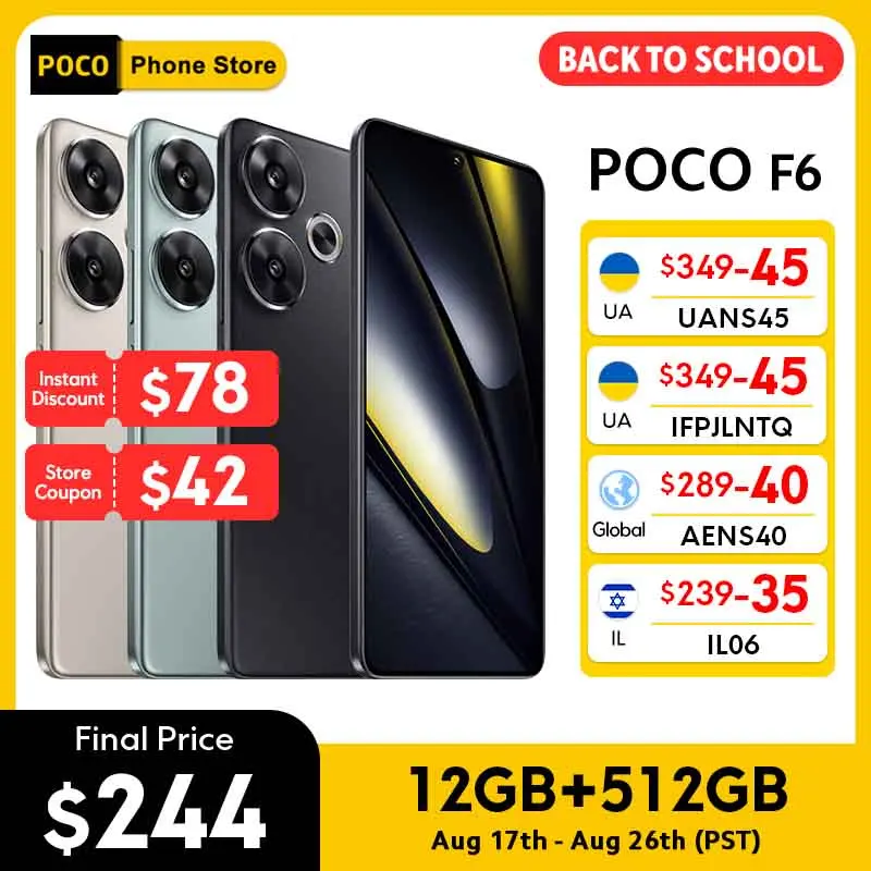 POCO F6 Mobile phone Global Version Snapdragon®8s Gen 3 90W Turbo Charging 6.67" 1.5K 120Hz CrystalRes AMOLED DotDisplay NFC 5G