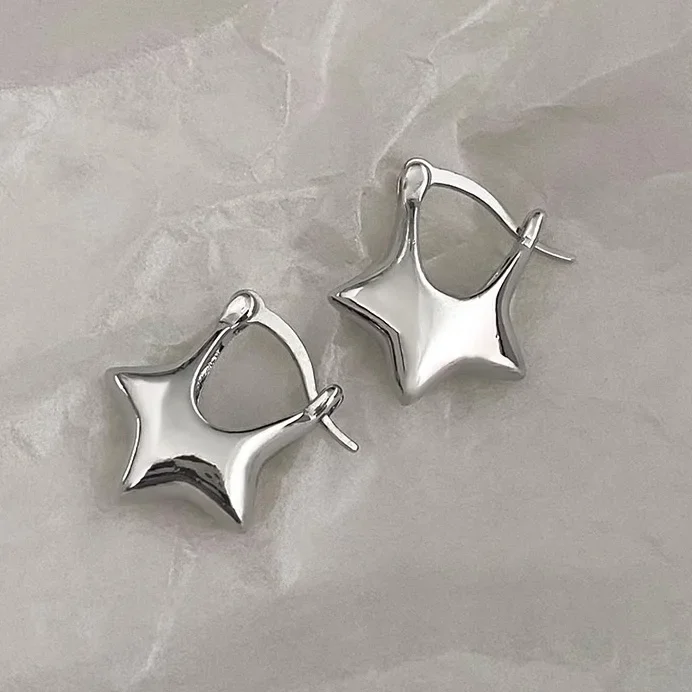 

Real 925 Sterling Silver Minimalist Star Hoop Earrings for Women Cute Korean Version Fine Jewelry Light Luxury Accessories