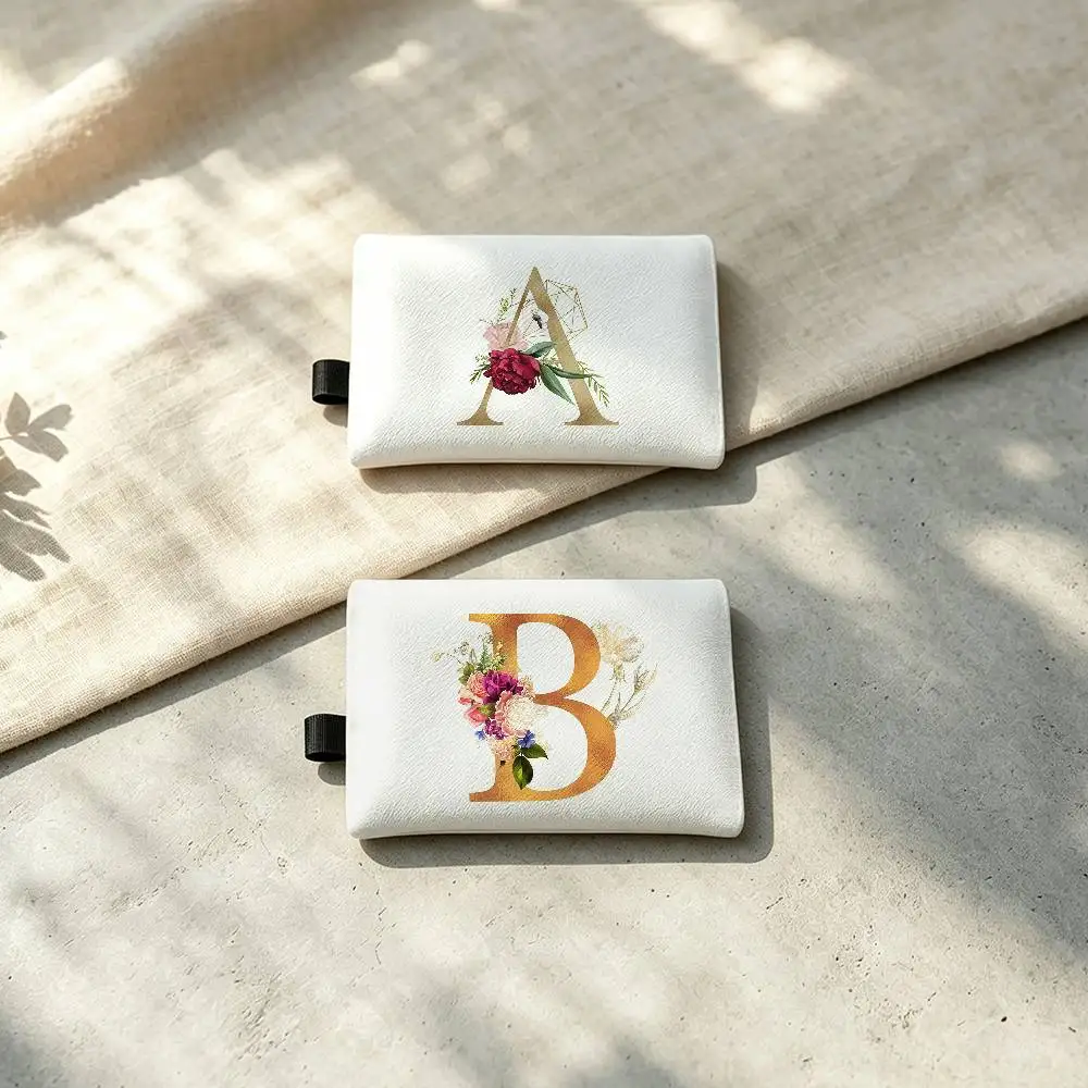 A-Z Letter Flower Butterfly Waterproof Zipper Coin Purse Lightweight Hanging Key Pouch Card Holder For Daily Use