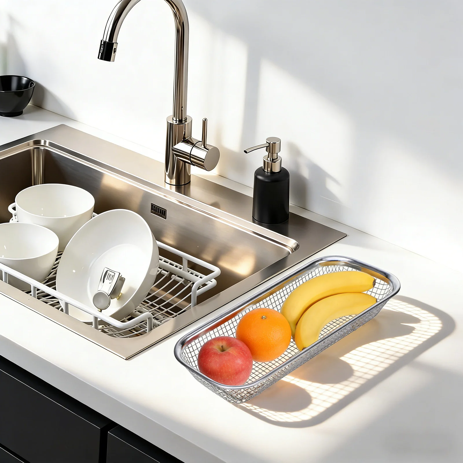 

1Pcs Stainless Steel Drain Basket Thickened Multi-Purpose Fruit Vegetable Sieve Kitchen Storage Basket Easy Water Drain