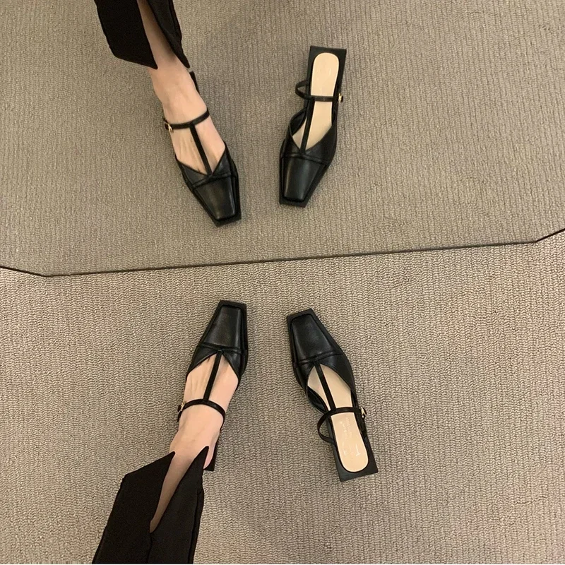 2024 Summer Women Mules Slipper Fashion Shallow Square Toe Slides Outdoor Dress Sandal Women's Sandalias