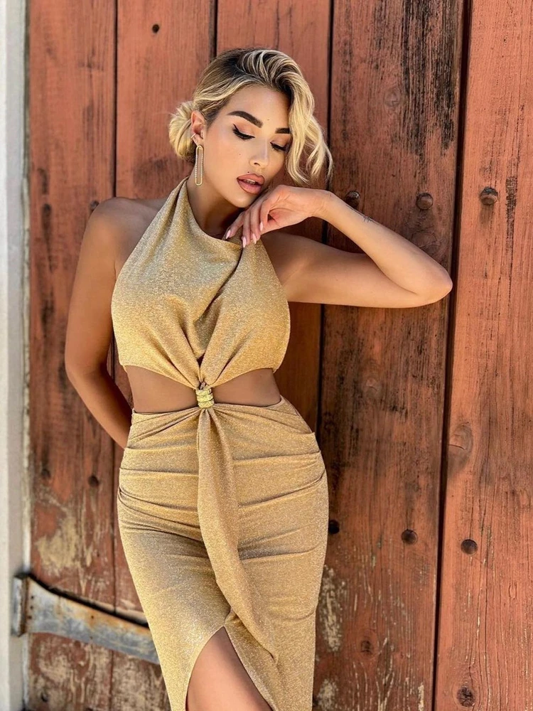 Sexy Halter Cutout Backless Draped Midi Dress Summer Elegant Sleeveless Chain Slim Bodycon Dress Celebrity Evening Party Club - AliExpress 200000345 Sexy Halter Cutout Backless Draped Midi Dress Summer Elegant Sleeveless Chain Slim Bodycon Dress Celebrity Evening Party Club - AliExpress 200000345