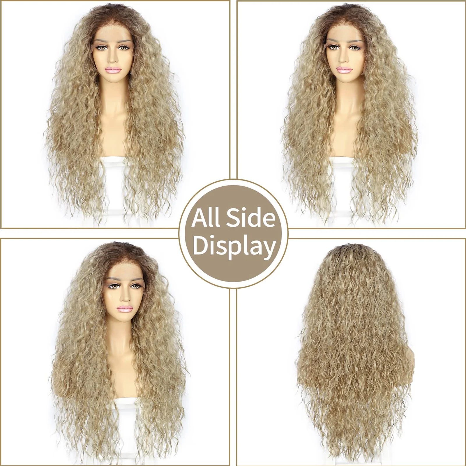 Kinky Curly Ombre Ash Blonde 13x3 Lace Front Wigs for Black Women Long Loose Curly Synthetic Hair Lace Frontal Wigs Daily Use