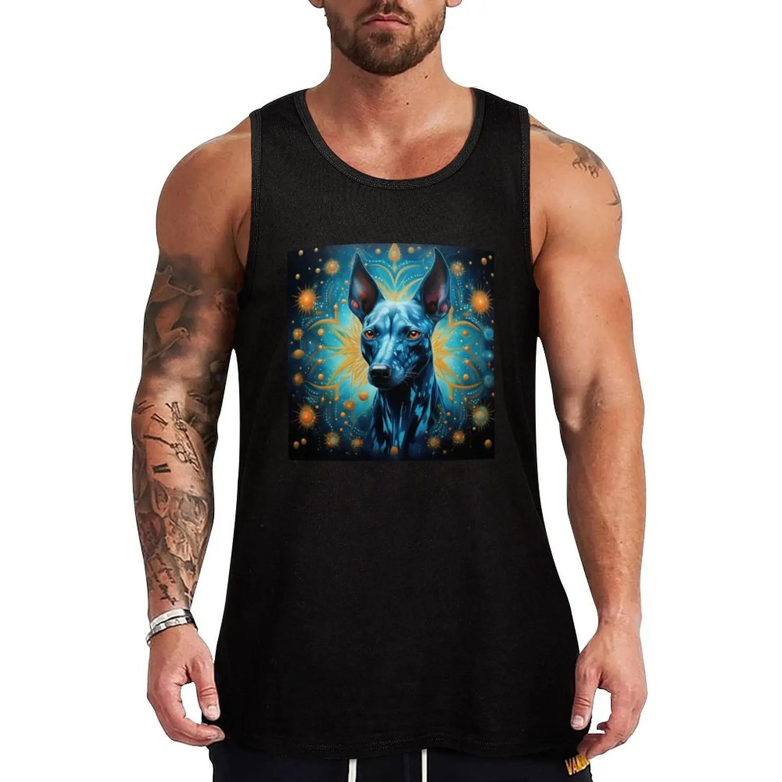 Xoloitzcuintle Mexican Hairless Dogs Xolo Dogs Art in Old Retro Vintage Tank Top men clothes Man gym clothes