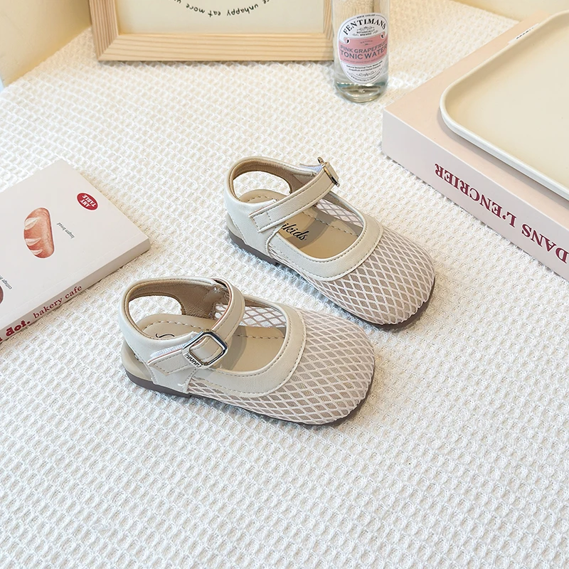 Little Girl Sandal Summer Beach Mesh Breathable Cool Kids Princess Half Sandals Fashion Children Causal Hollow-out Flat Shoes