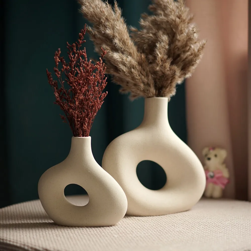 Nordic Matte Ceramic Vase for Pampas Grass Dried Flower Home Decor Zen Living Room Office Desktop Table Bathroom Decoration Gift