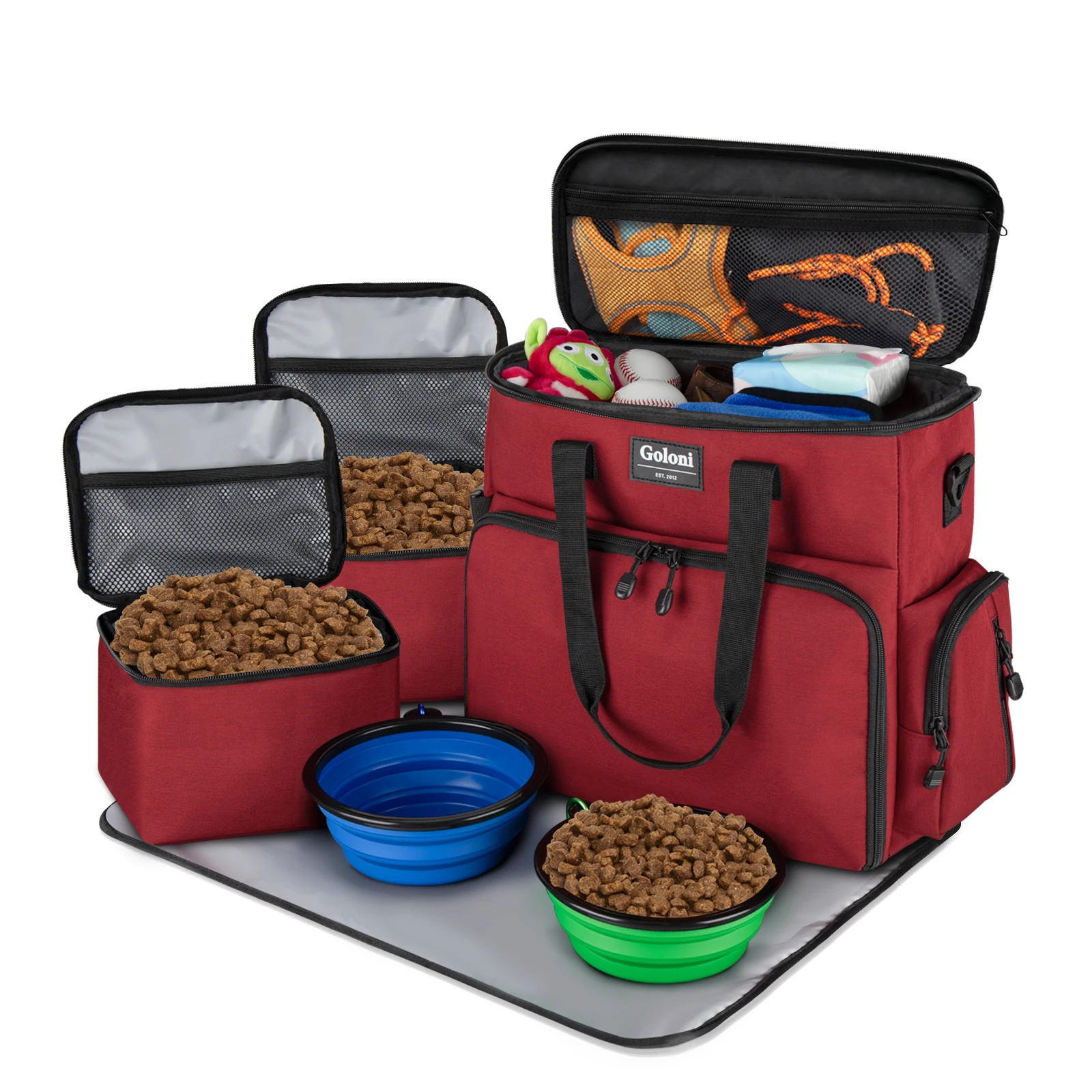 Airline Approved Dog Travel Bag Large Capacity for Pet Accessories, with 2 Collapsible Dog Bowls,2 Dog Food Container,1 P