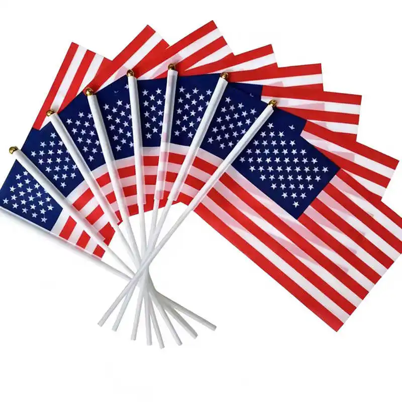 

10PCS Handheld USA Flag Banners 14x21cm with Mini Stick Flag Poles for Decoration Celebration Parades And Sports Events