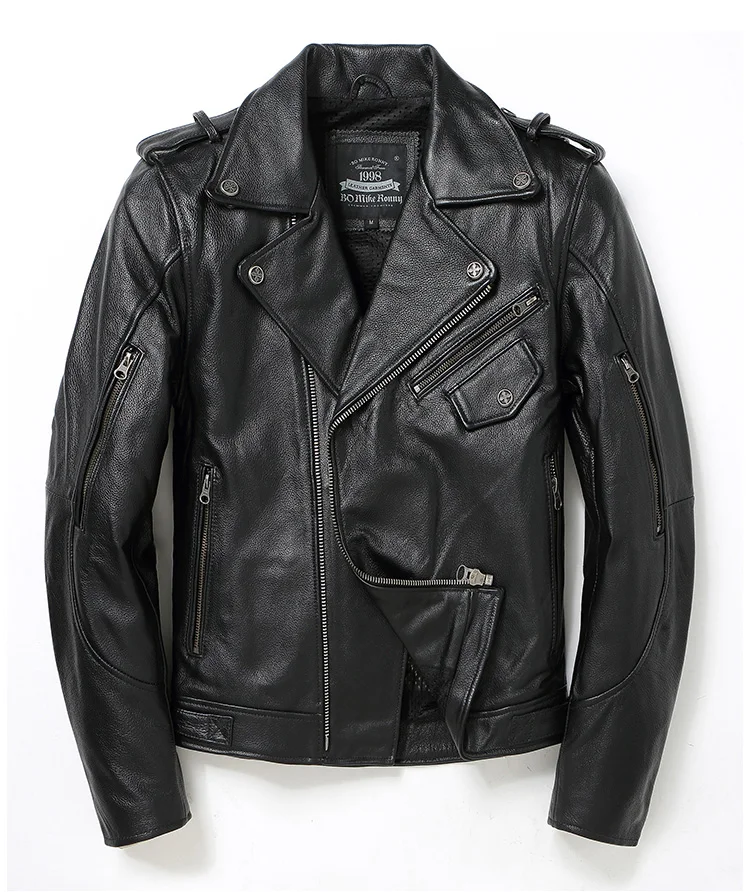 

Black Autumn Leather Jacket Men Motorcycle Style Plus Size 4XL Genuine Natural Thick Cowhide Diagonal Zipper Leather Coat