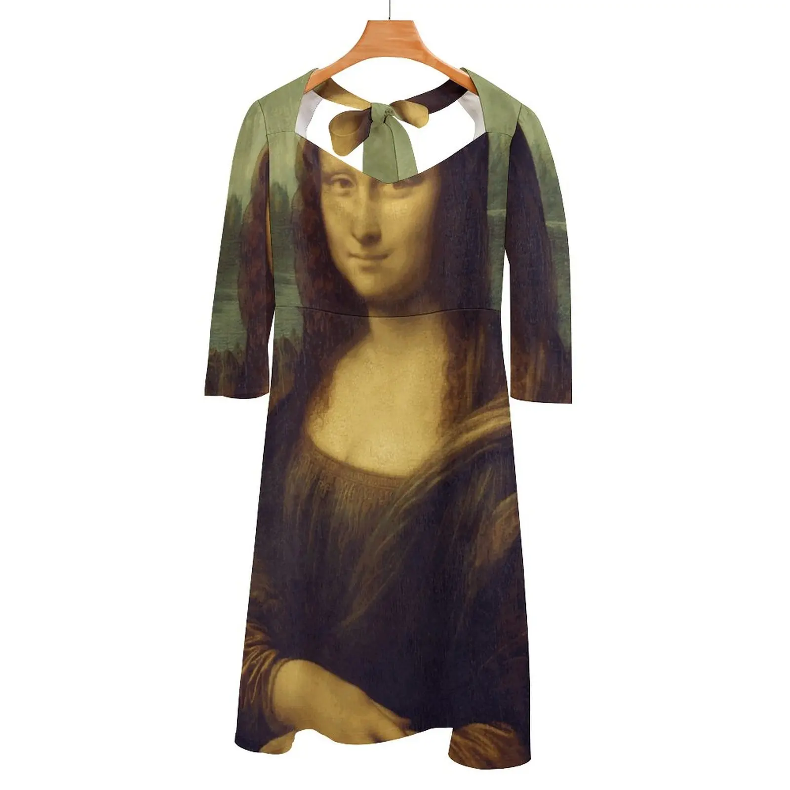 Mona Lisa Back Lacing Backless Dress Square Neck New Plus Size Elegant Women Dress Mona Lisa Lisa Funny Artist Leonardo Da