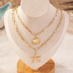 Starfish Shell Pendant Necklace For Women Retro Simple Temperament Collarbone Chain Holiday Party Gift Fashion Jewelry N054