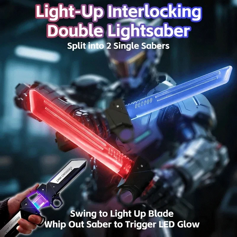 

Яркий телескопический световой меч с двойным лезвием и красно-синим светом для косплея, игрушка-меч для вечеринок, интерактивная игрушка для всей семьи