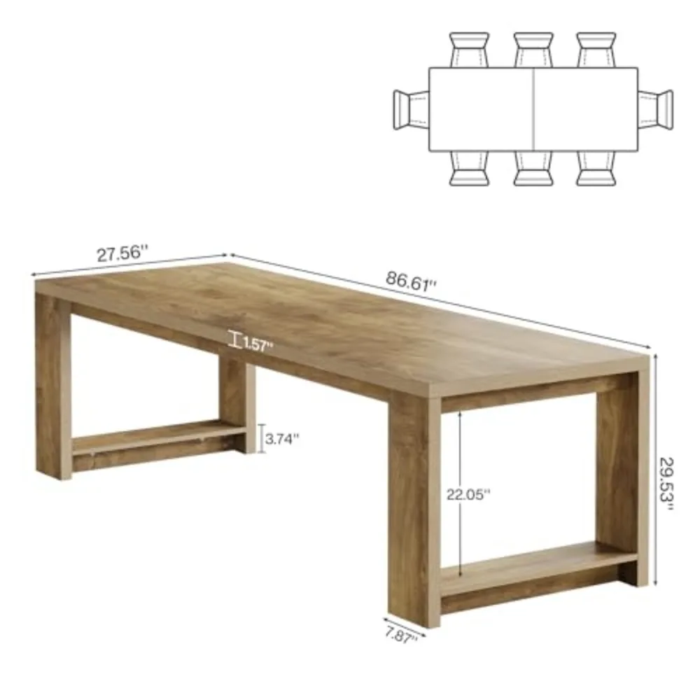 Large Conference Table for 6-8, 87-Inch Rectangular Meeting Table, Farmhouse Seminar Boardroom Desk for Office