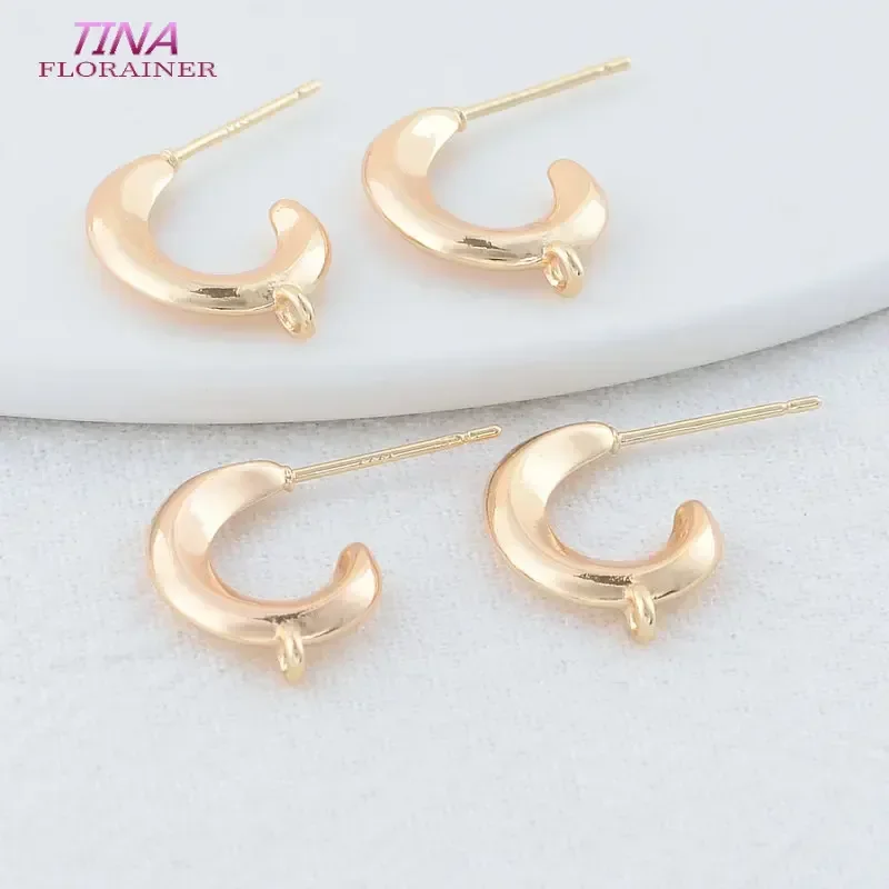12*17MM 14K Gold  Plated Brass C Shaped Stud Earrings High Quality Diy DIY Jewelry Making Finding Accessories