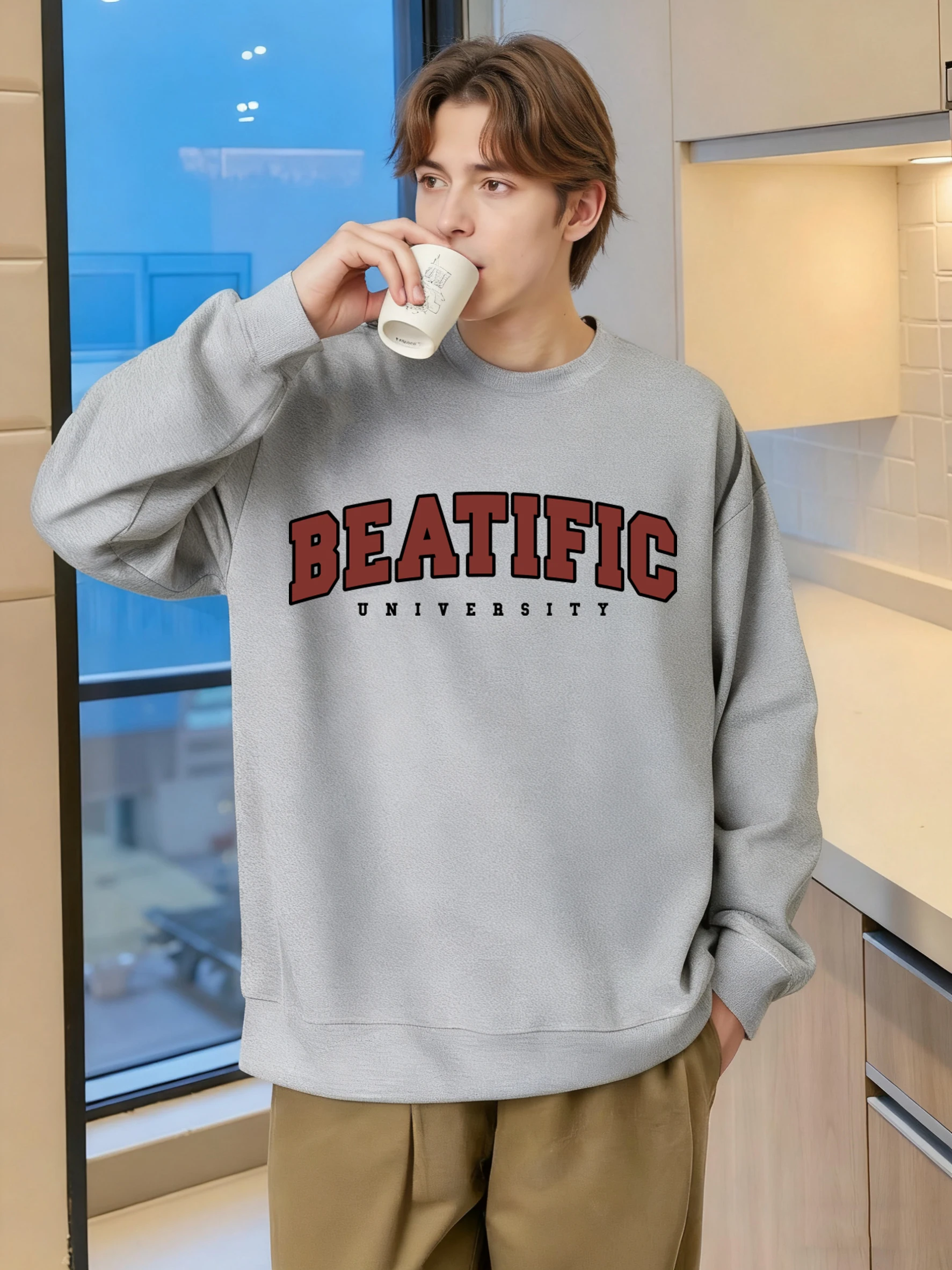 Schönes Univers-Druck-Sweatshirt für Herren, Rundhalsausschnitt, All-Match-Kleidung, Übergröße, Herbstpullover, Unisex, weich, langärmelig
