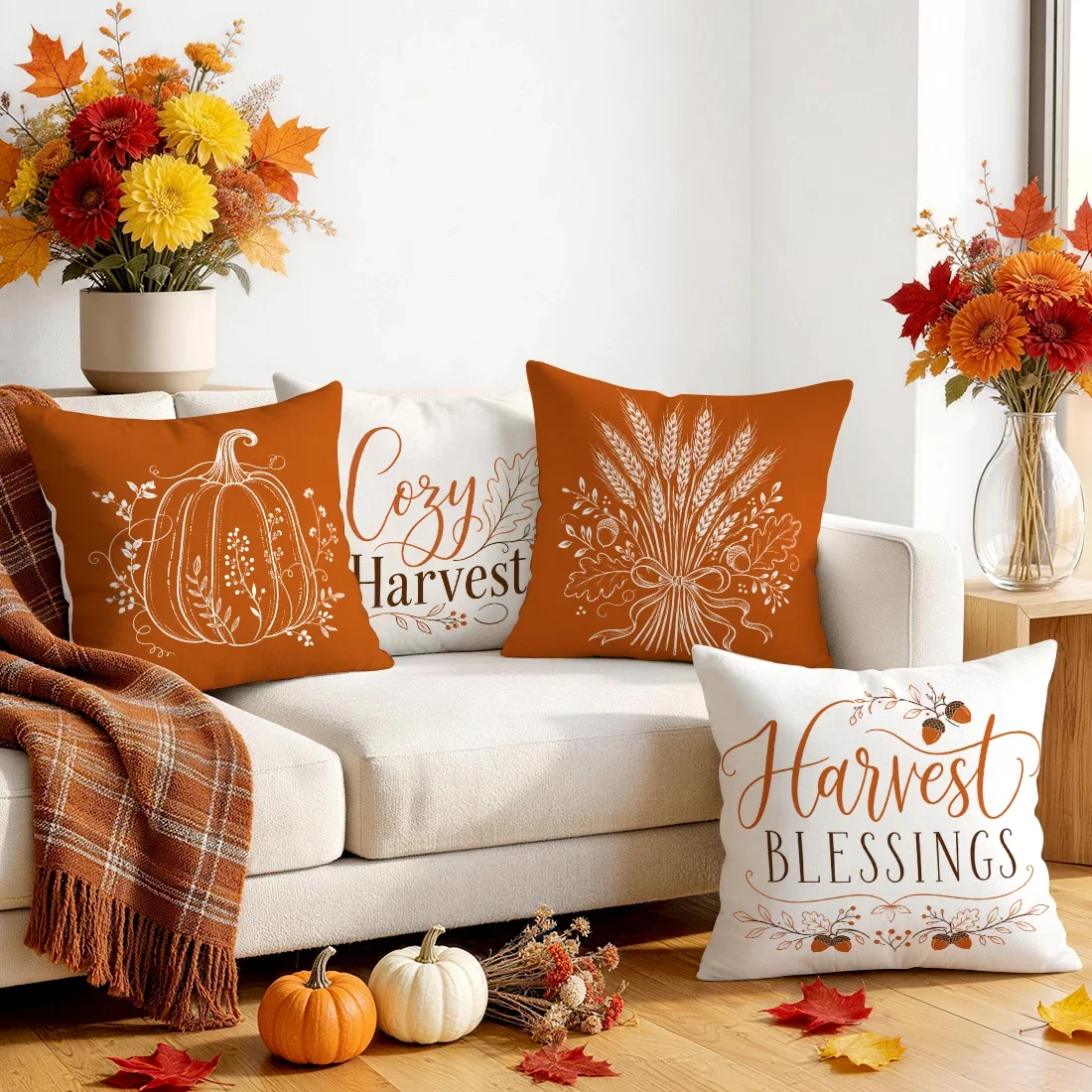 1/4pcs Line Draft Harvest Autumn Cushions Pillowcase Polyester Cushion Cover Throw Pillow Pillowcover Home Car Sofa Decor