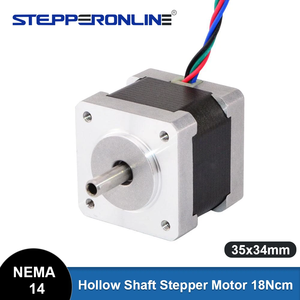 STEPPERONLINE Nema 14 Hollow Shaft Stepper Motor 34mm 1.8deg 18Ncm(25.5oz.in) 0.8A 4-lead Step Motor for CNC 3D Printer
