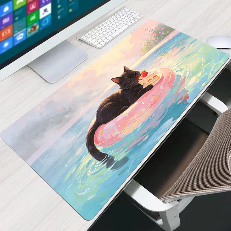 Artistic style Mouse Pad Cute Cat Large Gaming Non-slip Extended Keyboard Desk Mat Locking Edge PC Game Office E-sports MousePad