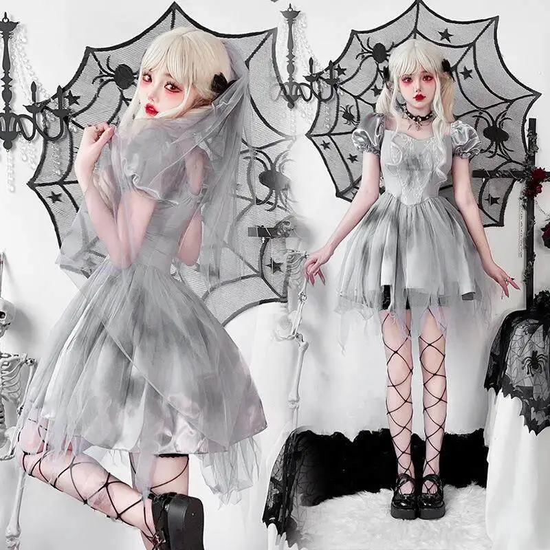 

Halloween Witch Bride Costume Women's Traditional Wedding Dress Masquerade Ball Gown Stage Performance Outfit