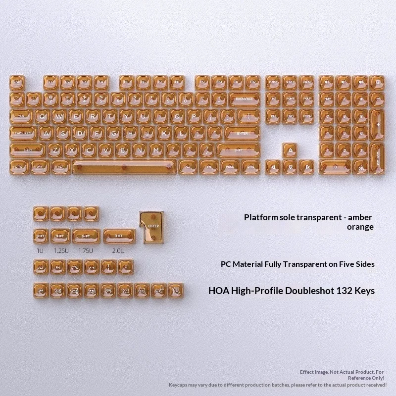 Orange transparent keycap HOA small full set 132 key PC mechanical keyboard with fully transparent high magnetic axis